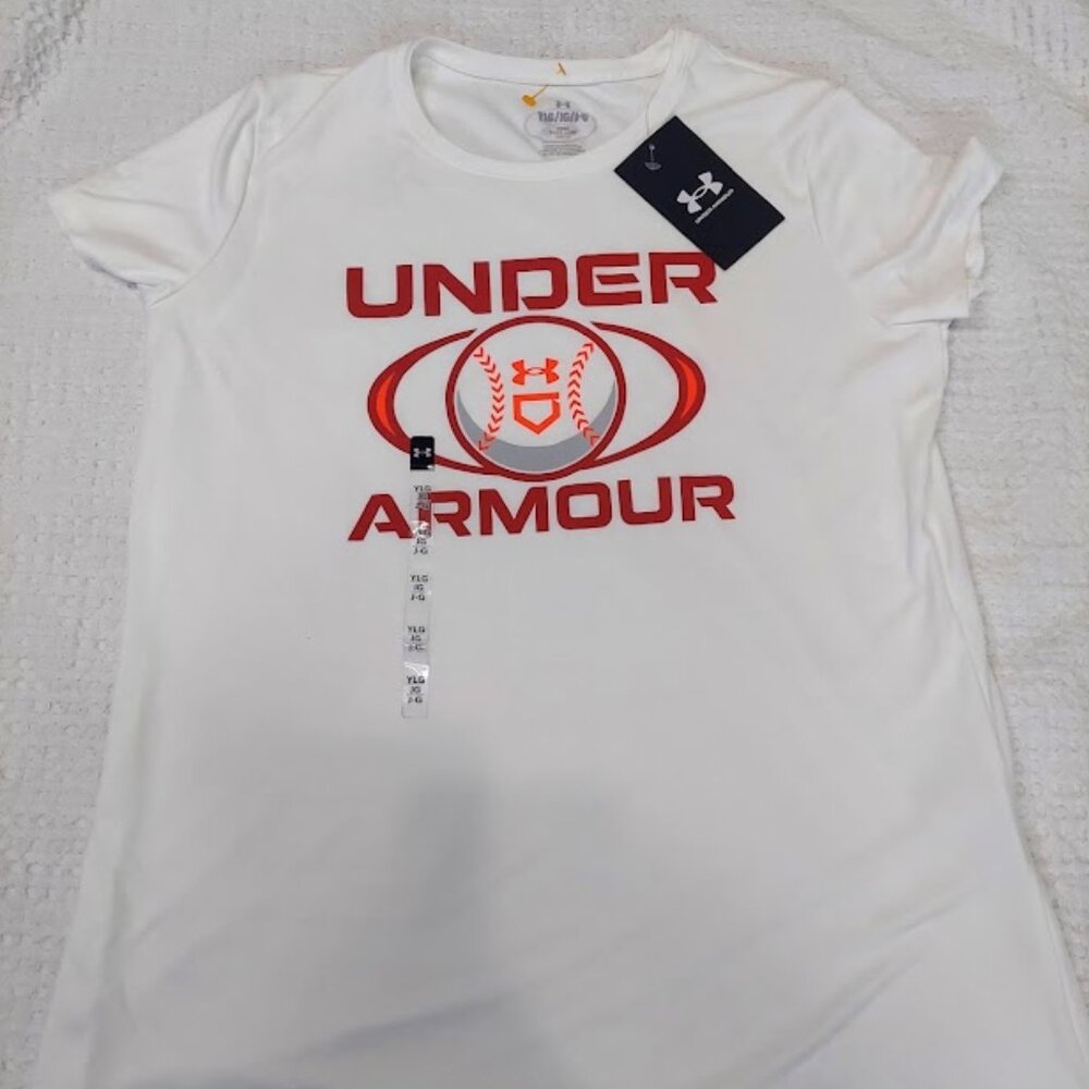 Under Armour Velocity Softball Girls Youth Large Shirt White New MSRP $25